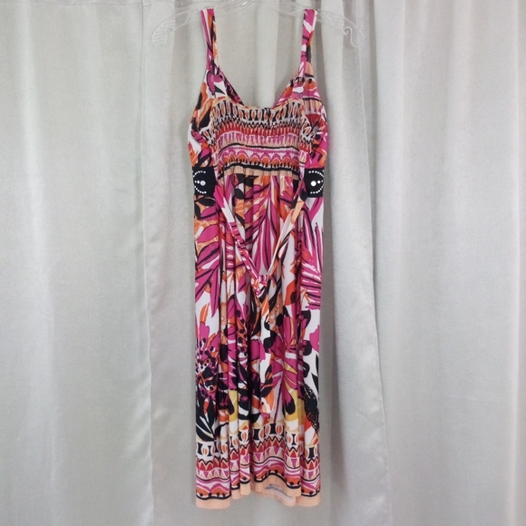 Studio West Apparel Tropical Print Dress with Studded Waist Size M - Picture 3 of 7